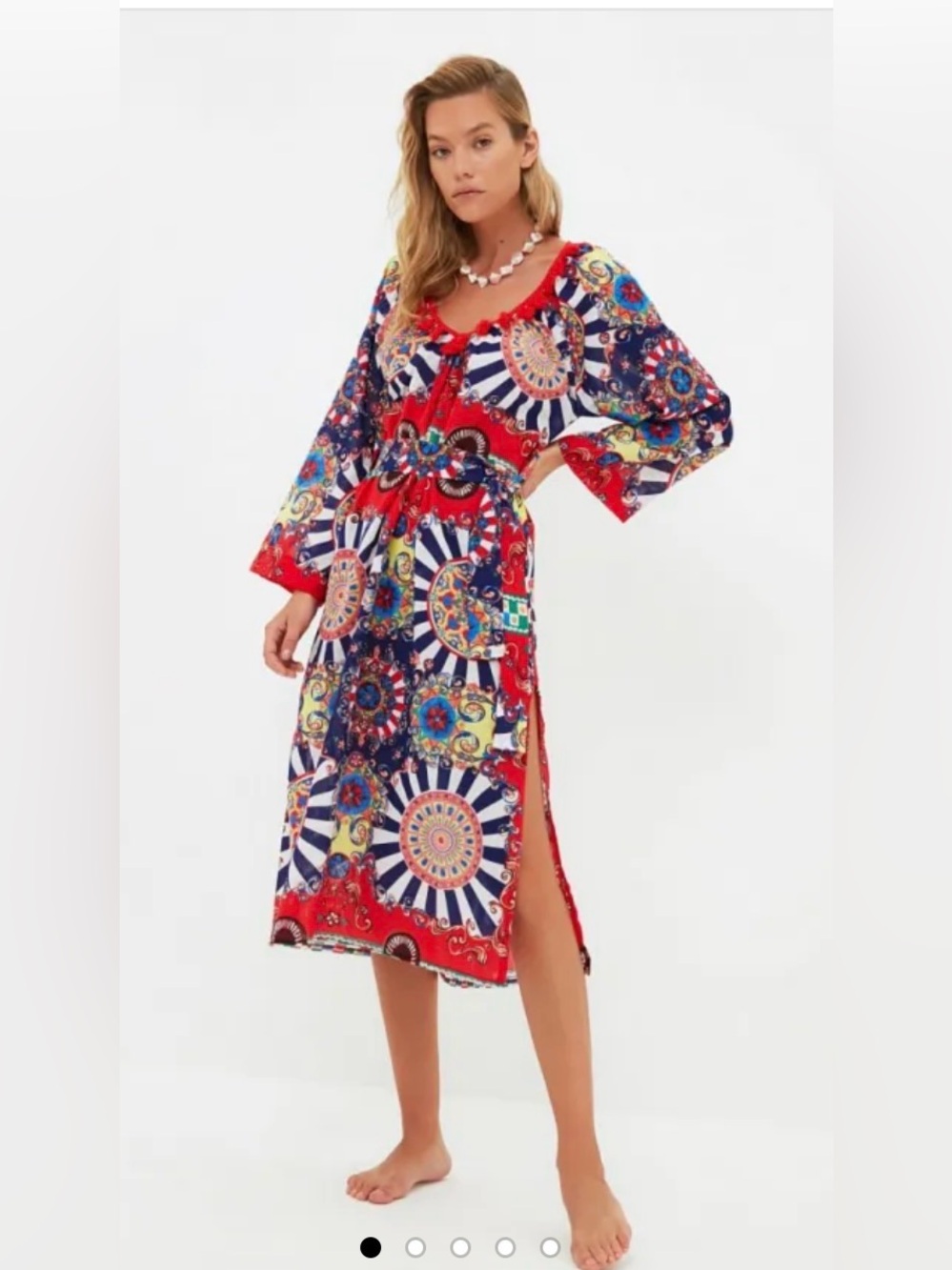 Trendyol mosaic patterned long sleeve red beach dress size 34/ 2